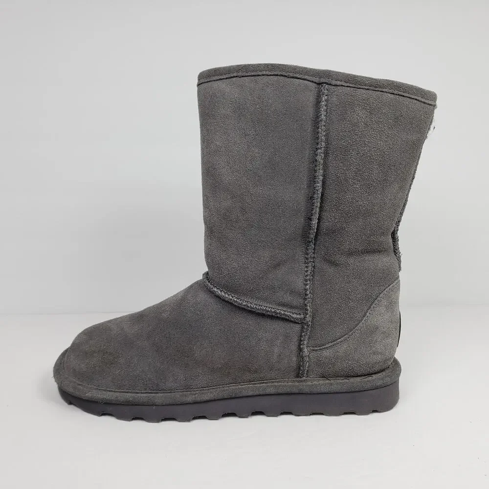 BearPaw Elle Short Womens Size 10 Gray Suede Sheepskin Warm Winter Boots 1962W